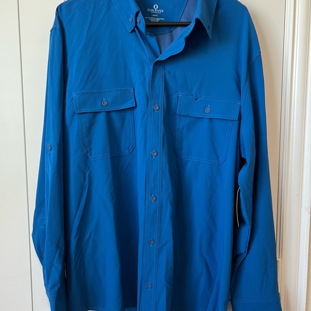 NWT Sun River Blue Long Sleeve UPF Shirt